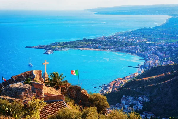 Panorama Von Taormina Und Dem Mediterranen Meer Sizilien Italien — Stockfoto