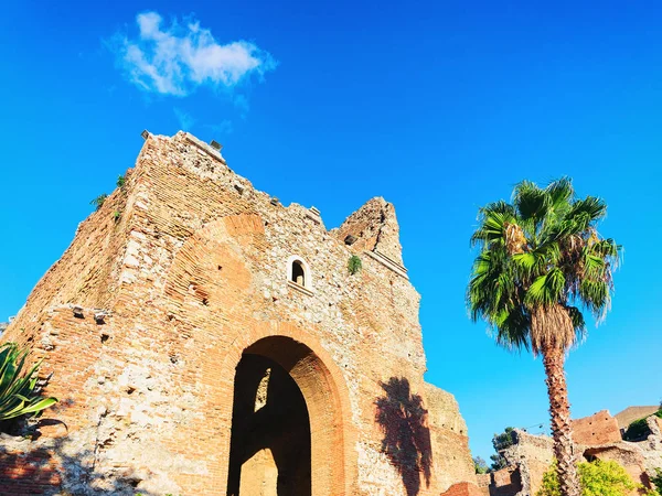 Duvar Yunan Tiyatro Taormina Sicilya Talya — Stok fotoğraf