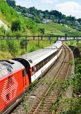 Lavaux, İsviçre - 30 Ağustos 2016: Tren bağ Teras hiking trail, Lavaux içinde Lavaux Oron bölge İsviçre çalışan İsviçre