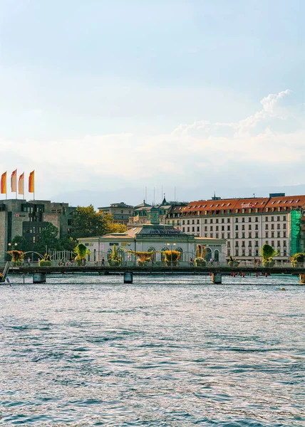 Geneva Switzerland August 2016 Pont Machine Bridge Geneva Lake View — Stock Photo, Image