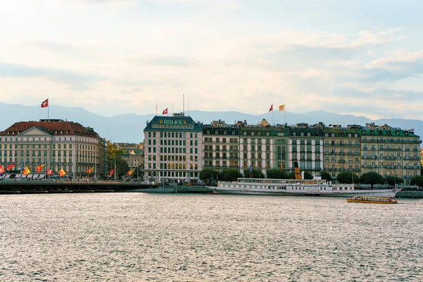 Ginebra Suiza Agosto 2016 Ferry Blanco Lago Ginebra Cerca Del — Foto de Stock