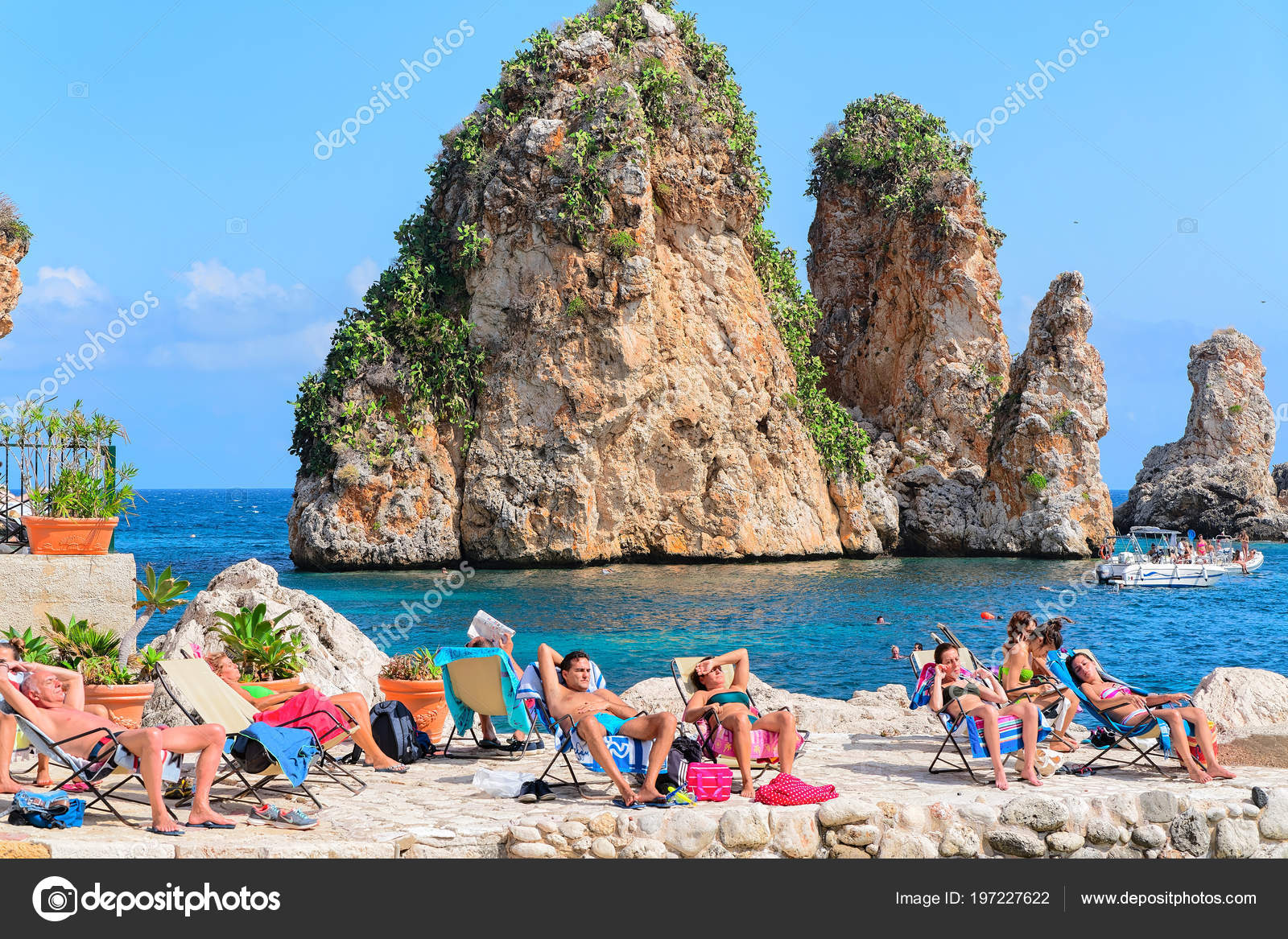 Scopello Italy September 2017 People Relaxing Beach Scopello