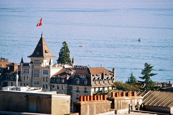 Lausana Suiza Agosto 2018 Vista Sobre Castillo Con Torre Vista —  Fotos de Stock