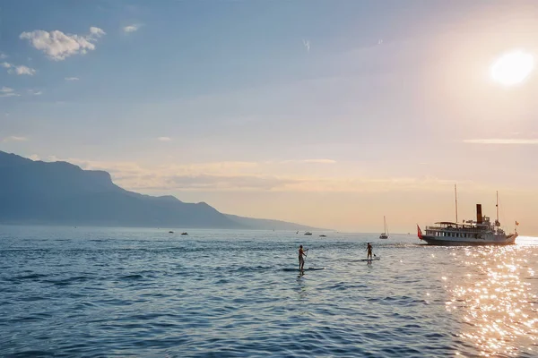 Vevey Suíça Agosto 2016 Excursion Ferry Peope Geneva Lake Vevey — Fotografia de Stock