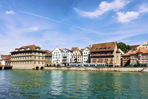 Zurich, Switzerland - September 2, 2016: Town Hall at Limmat River quay, Zurich, Switzerland