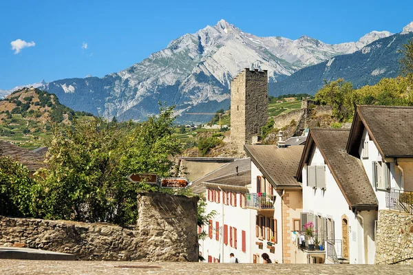 Gamla Staden Gatan Och Majorie Slottet Sion Canton Valais Schweiz — Stockfoto