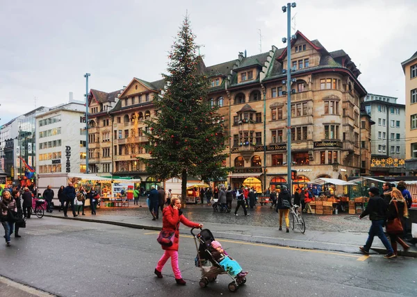 Basel Schweiz Januar 2014 Straßenansicht Des Marktplatzes Der Baseler Altstadt — Stockfoto