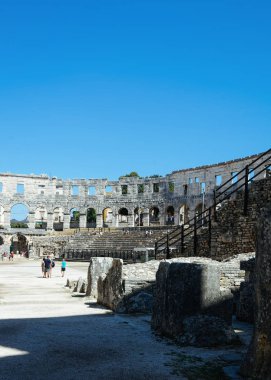 Pula, Hırvatistan - 29 Ağustos 2013: Istria Pula'da amphiteater, Hırvatistan. Roma arenası