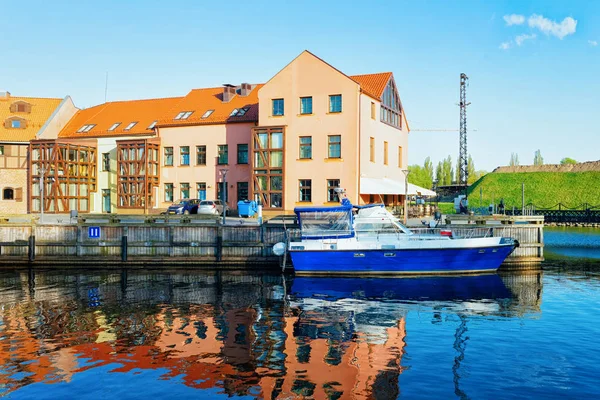 Litvanya Klaipeda Eski Şehir Dane Nehri Dolgu Gemiler Baltık Denizinde — Stok fotoğraf