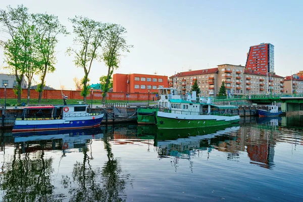 Naves Terraplén Del Río Danés Ciudad Vieja Klaipeda Lituania País — Foto de Stock