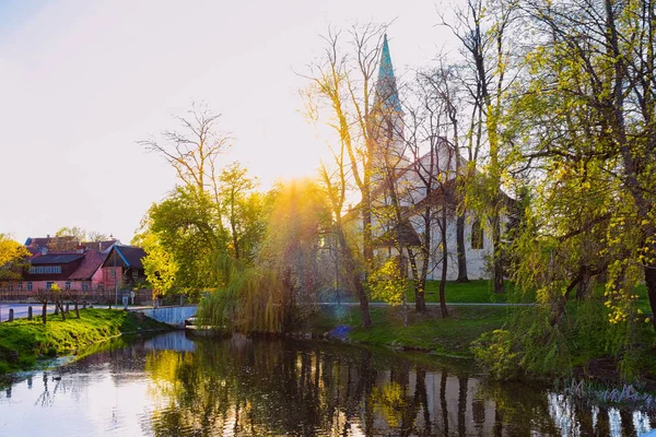 Sunset Řece Venta Kuldiga Kurzemě Západním Lotyšsku Kdysi Říkalo Goldingen — Stock fotografie