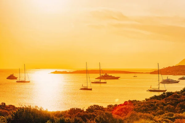 Jachten Bij Porto Rotondo Bij Zonsopgang Middellandse Zee Aan Costa — Stockfoto