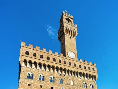 Floransa, İtalya - 16 Ekim 2016: Eski Saray Palazzo Vecchio Signora Meydanı'nda, Piazza della Signoria, İtalya'da yaz aylarında