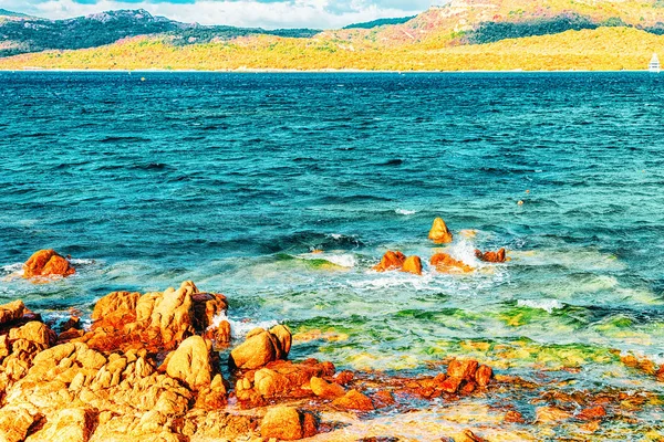 Plage Capriccioli Près Des Eaux Bleues Mer Méditerranée Sur Île — Photo