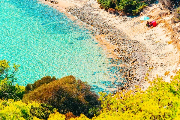 Spiaggia Chia Acque Blu Del Mar Mediterraneo Provincia Cagliari Nel — Foto Stock