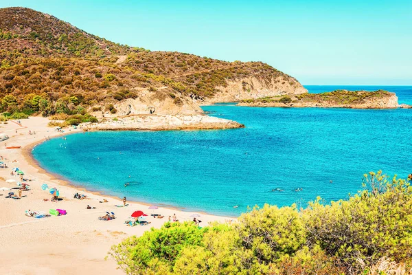 Chia Beach Modrých Vodách Středozemního Moře Provincii Cagliari Jižní Sardinii — Stock fotografie