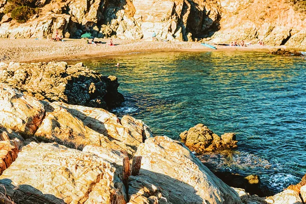 Playa Chia Cerca Aguas Azules Del Mar Mediterráneo Provincia Cagliari —  Fotos de Stock