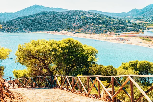 Playa Chia Cerca Aguas Azules Del Mar Mediterráneo Provincia Cagliari — Foto de Stock