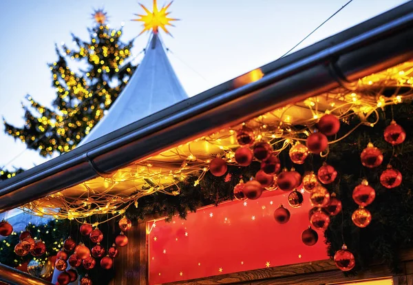 Nocny Jarmark Bożonarodzeniowy Gendarmenmarkt Zimą Berlin Niemcy Adwentowe Targi Dekoracji — Zdjęcie stockowe