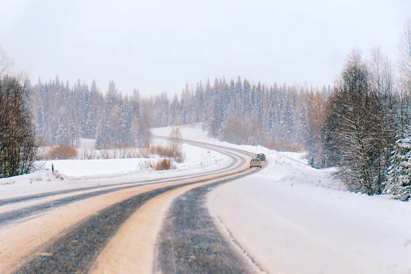 Winter Road Snow Forest Cold Finland Lapland — Stock Photo, Image