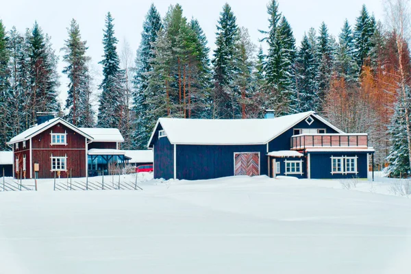 Дом Снежный Зимний Лес Рождество Финляндии Лапландии — стоковое фото