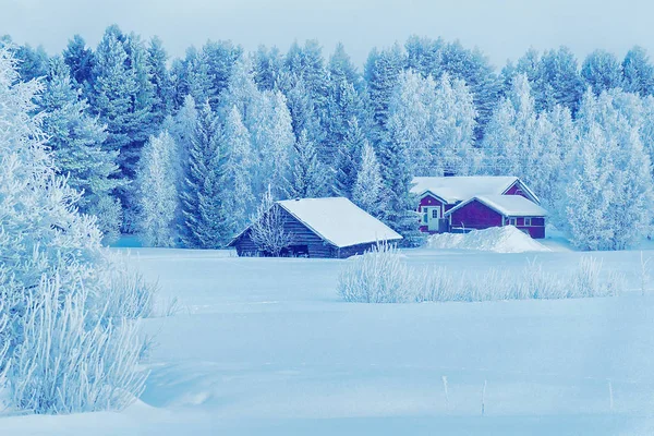 Huis Sneeuw Bedekt Winterbos Bij Kerstmis Finland Lapland — Stockfoto