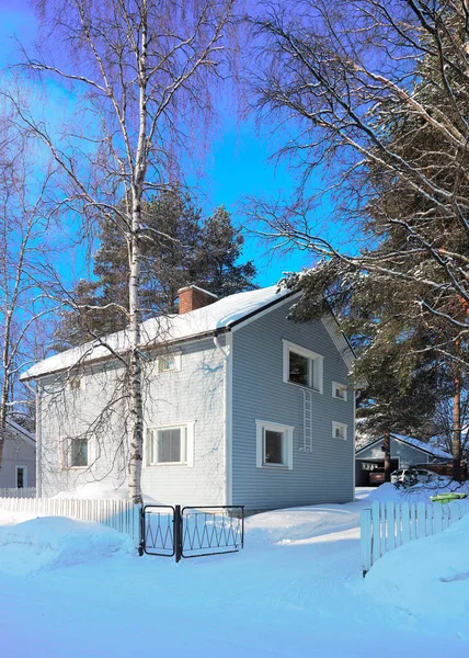 Дом Снегу Зимой Рождество Финляндии Лапландии — стоковое фото