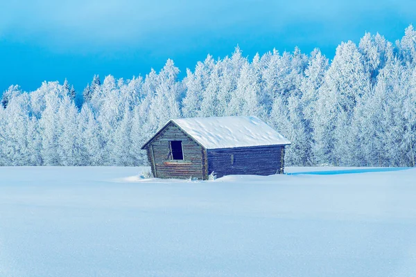 Antigua Casa Granero Invierno Nieve Navidad Finlandia Laponia — Foto de Stock