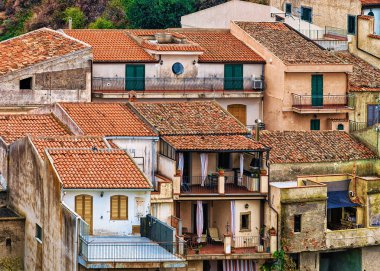 Beautiful landscape with Savoca village at the mountain, Sicily island, Italy