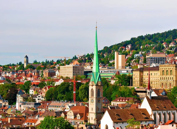 Zurich Switzerland September 2016 Spires Grossmunster Church Wasserkirche Rooftops City — Stock Photo, Image