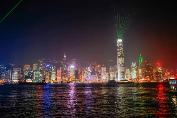 Hong Kong Harbor Night Skyline Symphony Lights Night Show — Stock Photo, Image