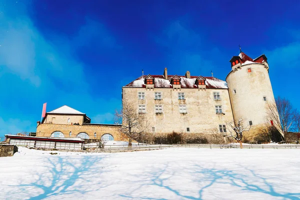 Famoso Castillo Medieval Gruyeres Situado Ciudad Medieval Gruyeres Friburgo Suiza — Foto de Stock