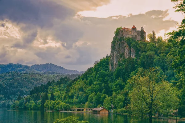 Slottet Klippan Vid Bled Sjön Slovenien — Stockfoto