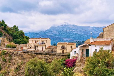 Beautiful landscape with Savoca village on the mountains, Sicily island, Italy