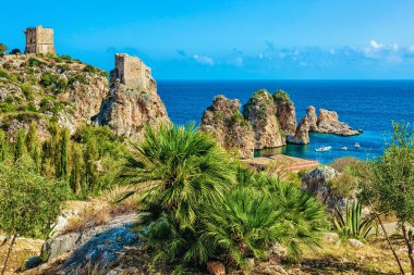 Scopello, Castellammare del Golfo, Akdeniz, Sicilya, İtalya, Avrupa yığınları ve tonnara