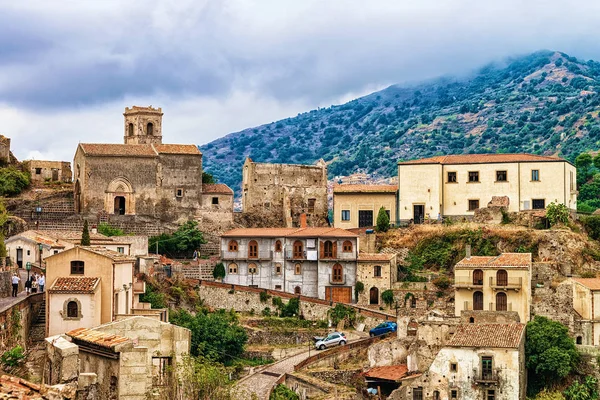 Beautiful landscape with Savoca village on the mountain, Sicily island, Italy