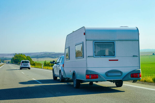 Camper rv on the road in Slovenia.
