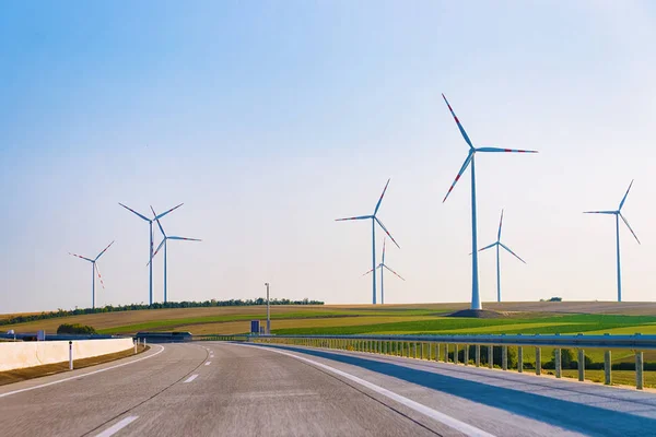 Wind Mills Highway Road South Moravia Czech Republic — Stock Photo, Image