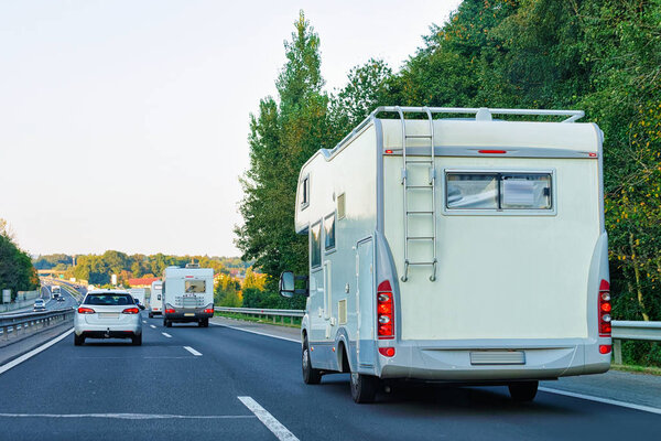 Camper rv on the road, Slovenia.