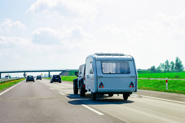 Camper rv at the road in Poland.