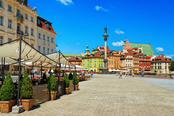 Warsaw Poland July 2018 Sidewalk Cafe Sigismund Column Castle Square — Stock Photo, Image