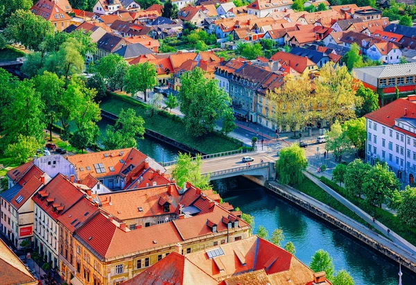 Ljubljana Stadsbilden Med Hus Arkitektur Och Ljubljanica Floden Slovenien — Stockfoto