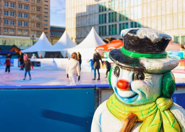 Snowman Figurine Skating Rink Christmas Market Alexanderplatz Winter Berlin Germany — Stock Photo, Image