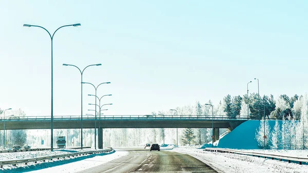 Transporte Coches Carretera Invierno Rovaniemi Laponia Finlandia —  Fotos de Stock