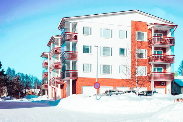 Kış Rovaniemi Lapland Finlandiya Apartman Apartman Kompleksi Blok — Stok fotoğraf