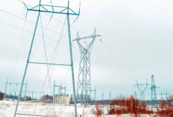 Electric transmission lines of winter Finland, Rovaniemi, Lapland