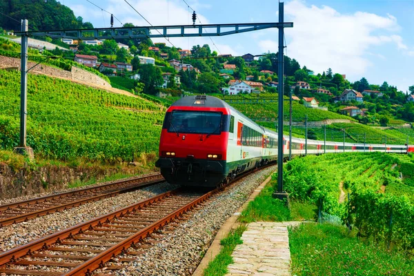 Lavaux Suiza Agosto 2016 Tren Ferrocarril Lavaux Vineyard Terraces Sendero — Foto de Stock