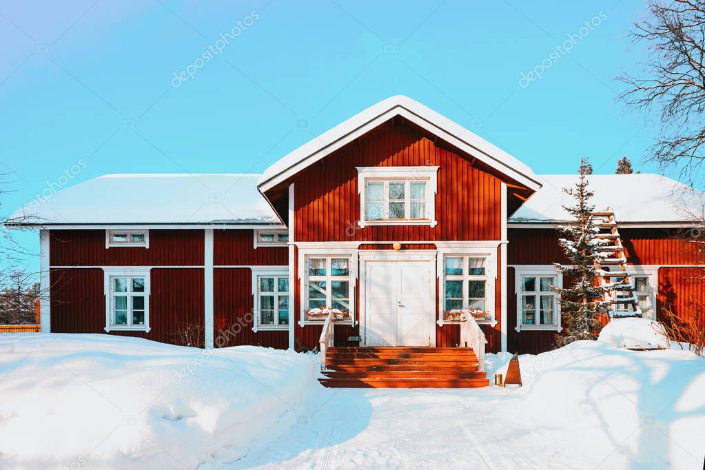 House and Snow winter at Christmas, Finland in Lapland