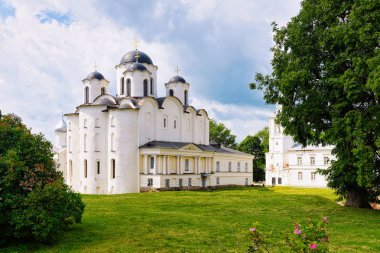 Veliky Novgorod'daki Yaroslavl Avlusu'ndaki Aziz Nikolaos Katedrali, Rusya.