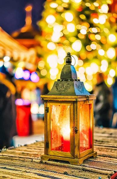 Linterna Vela Brillante Centro Del Mercado Navidad Invierno Riga Letonia —  Fotos de Stock